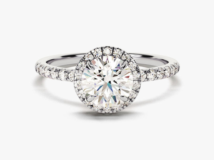1.0CT Round Cut Pave Lab Grown Diamond Halo Engagement Ring For Women