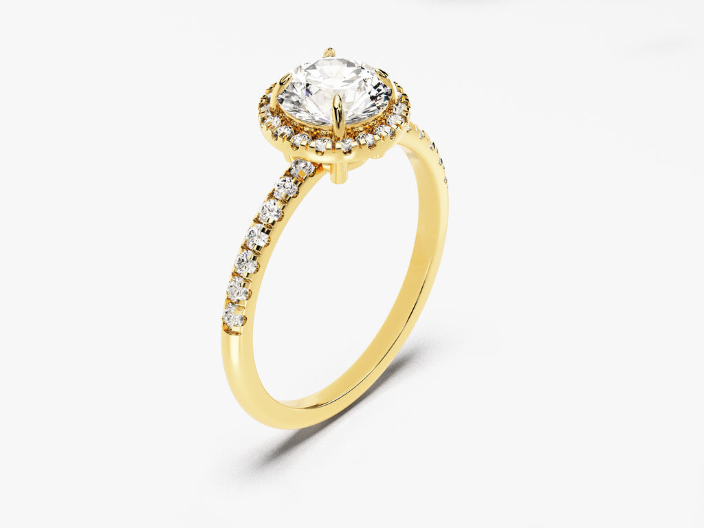 1.0CT Round Cut Pave Lab Grown Diamond Halo Engagement Ring For Women