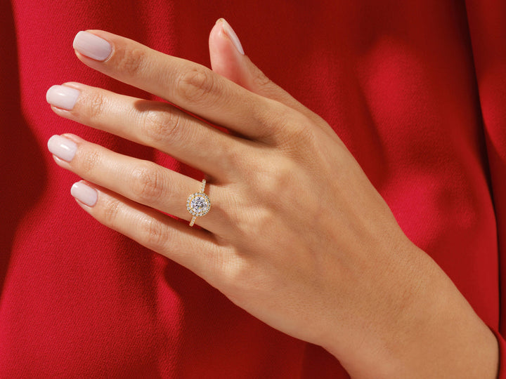 1.0CT Round Cut Pave Lab Grown Diamond Halo Engagement Ring For Women