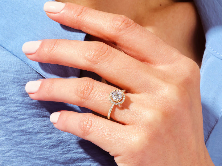 1.0CT Round Cut Pave Lab Grown Diamond Halo Engagement Ring For Women