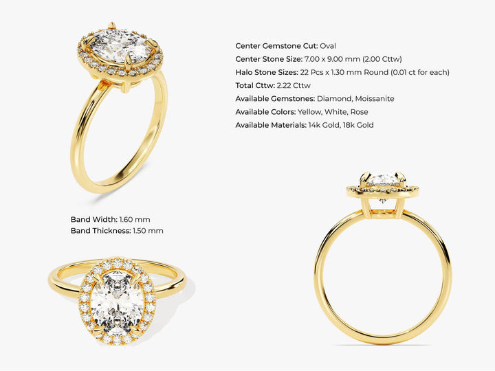 2.0CT Oval Cut Halo Diamond Lab Grown Engagement Ring For Her