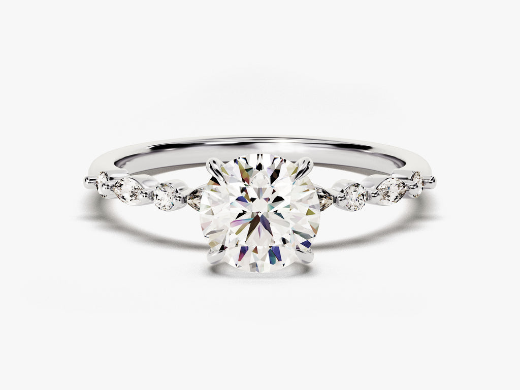 1.0CT Round Cut Pave Lab Grown Diamond Engagement Ring For Women