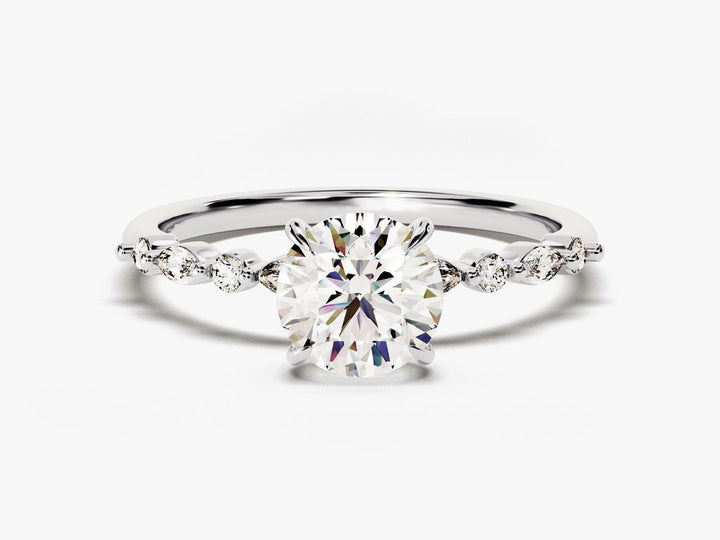 1.0CT Round Cut Pave Lab Grown Diamond Engagement Ring For Women