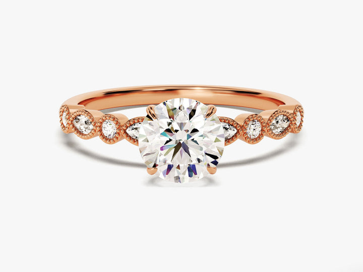 1.0CT Round Cut Vintage Diamond Lab Grown Engagement Ring Milgrain Band