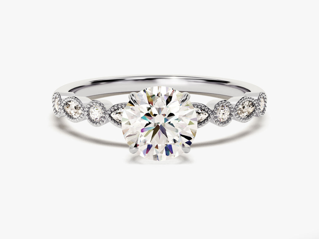1.0CT Round Cut Vintage Diamond Lab Grown Engagement Ring Milgrain Band