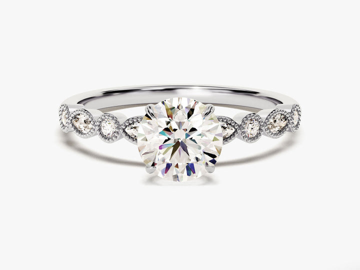 1.0CT Round Cut Vintage Diamond Lab Grown Engagement Ring Milgrain Band
