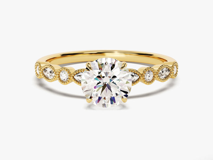 1.0CT Round Cut Vintage Diamond Lab Grown Engagement Ring Milgrain Band