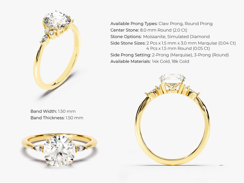 2.0CT Three Stone Round Lab Grown Diamond Engagement Ring For Women