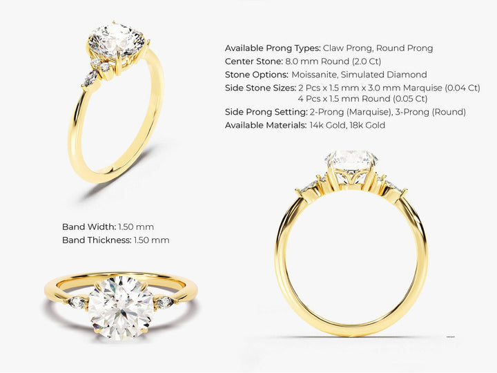 2.0CT Three Stone Round Lab Grown Diamond Engagement Ring For Women