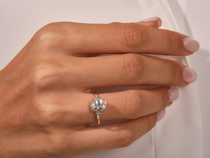 2.0CT Three Stone Oval Lab Grown Diamond Engagement Ring Minimalist Engagement Ring