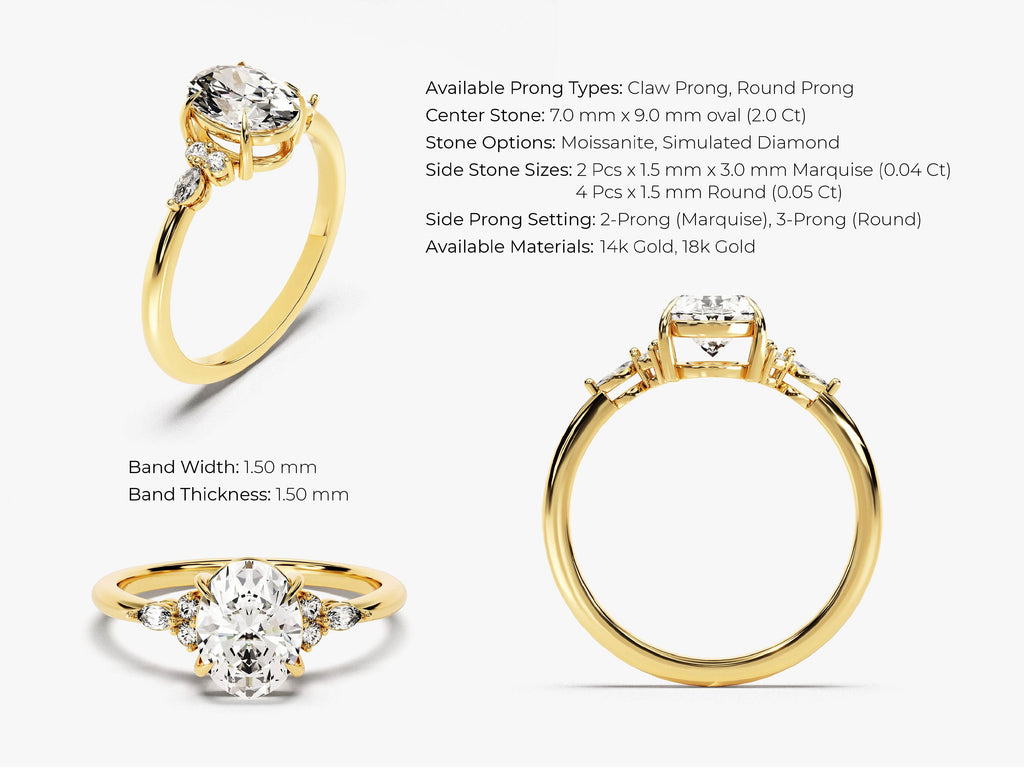 2.0CT Three Stone Oval Lab Grown Diamond Engagement Ring Minimalist Engagement Ring