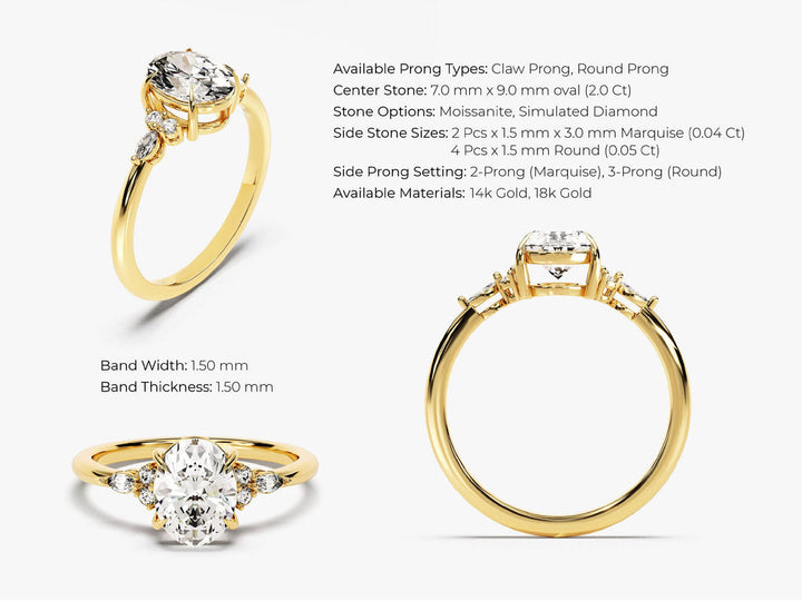 2.0CT Three Stone Oval Lab Grown Diamond Engagement Ring Minimalist Engagement Ring