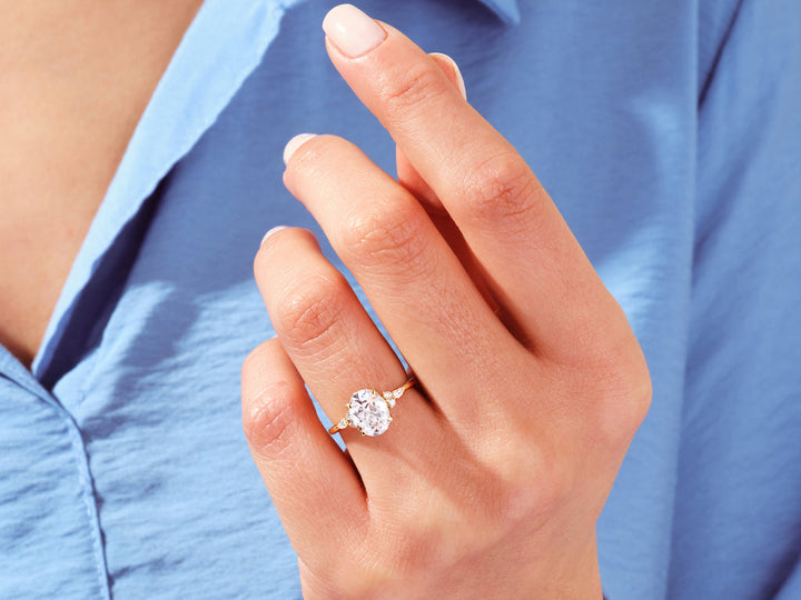 2.0CT Three Stone Oval Lab Grown Diamond Engagement Ring Minimalist Engagement Ring