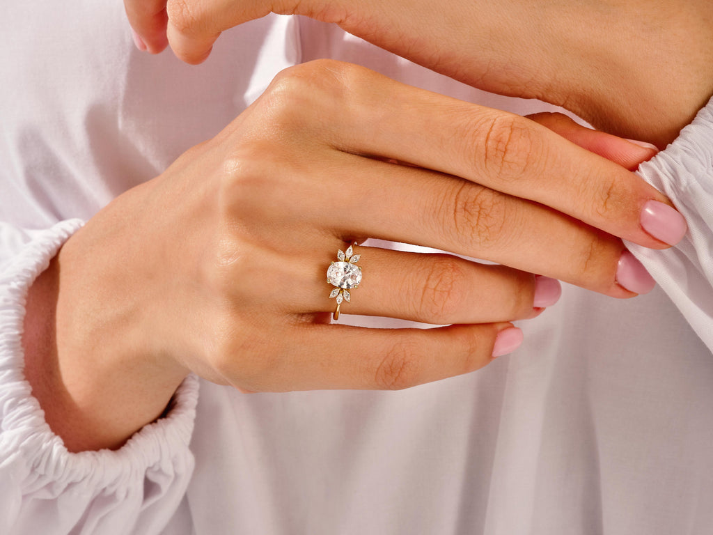 1.50CT Oval Cut Cluster Diamond Lab Grown Engagement Ring For Her