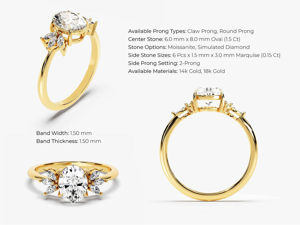 1.50CT Oval Cut Cluster Diamond Lab Grown Engagement Ring For Her