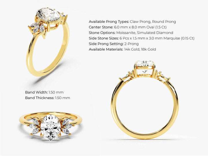 1.50CT Oval Cut Cluster Diamond Lab Grown Engagement Ring For Her