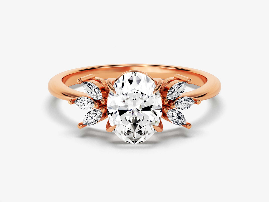 1.50CT Oval Cut Cluster Diamond Lab Grown Engagement Ring For Her
