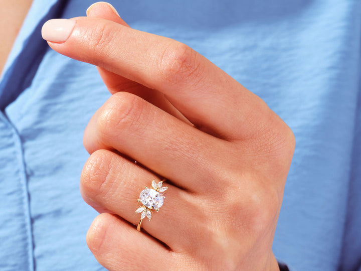 1.50CT Oval Cut Cluster Diamond Lab Grown Engagement Ring For Her
