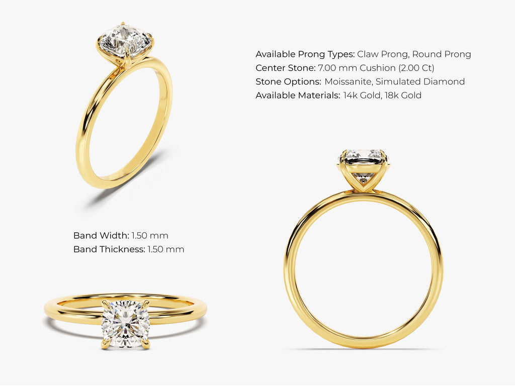 2.0CT Cushion Lab Grown Diamond Solitaire Engagement Ring For Her