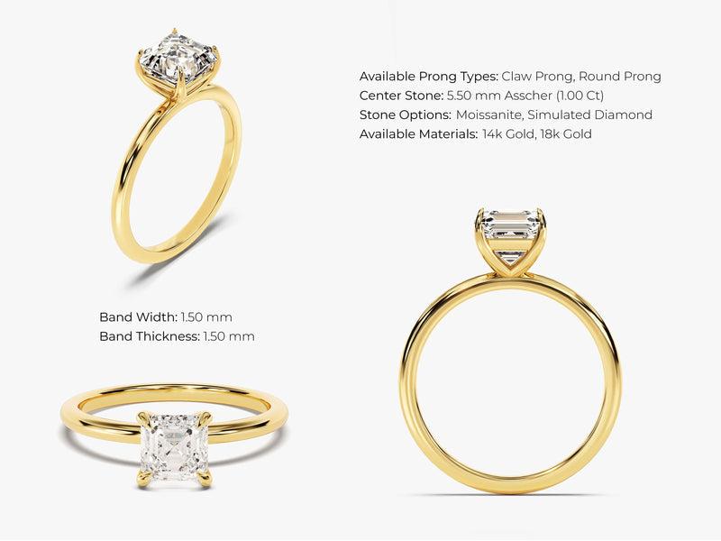 1.0CT Asscher Cut Solitaire Lab Grown Diamond Engagement Ring Anniversary Gift