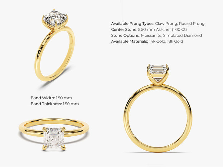 1.0CT Asscher Cut Solitaire Lab Grown Diamond Engagement Ring Anniversary Gift