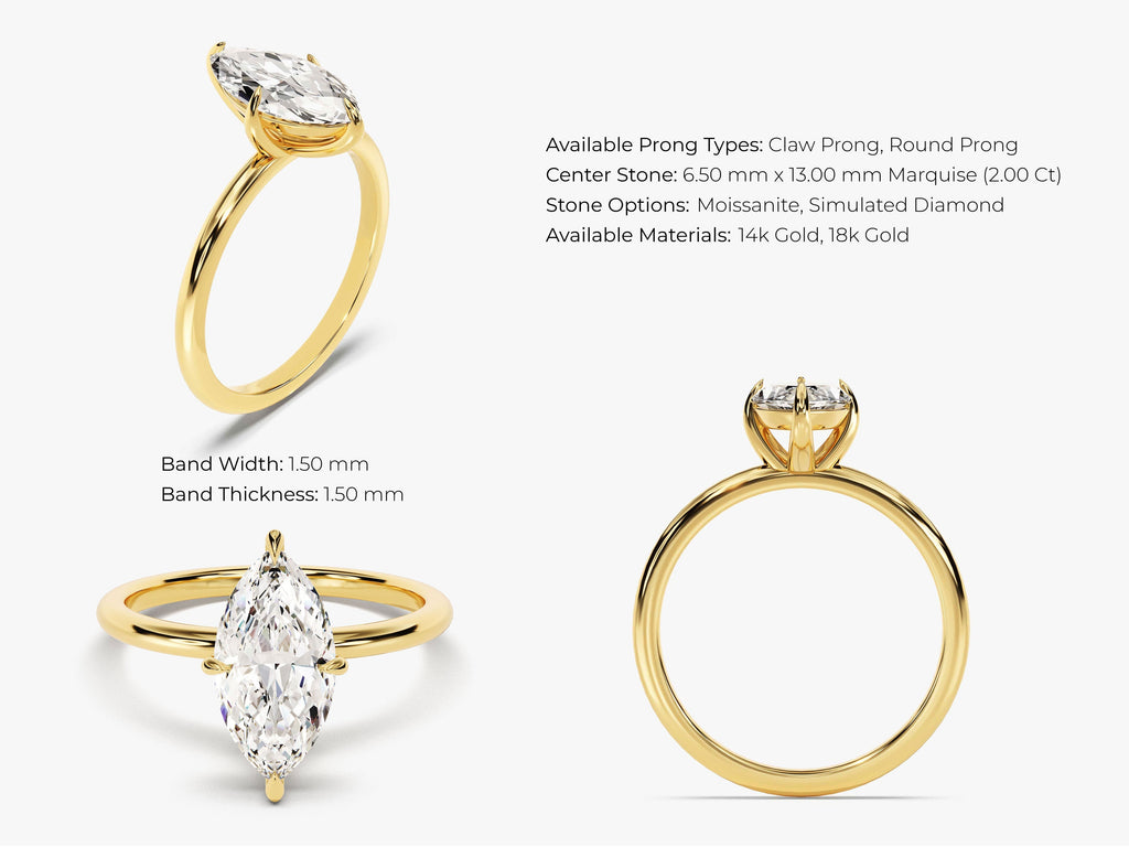 2.0CT Marquise Cut Solitaire Diamond Lab Grown Engagement Ring For Her