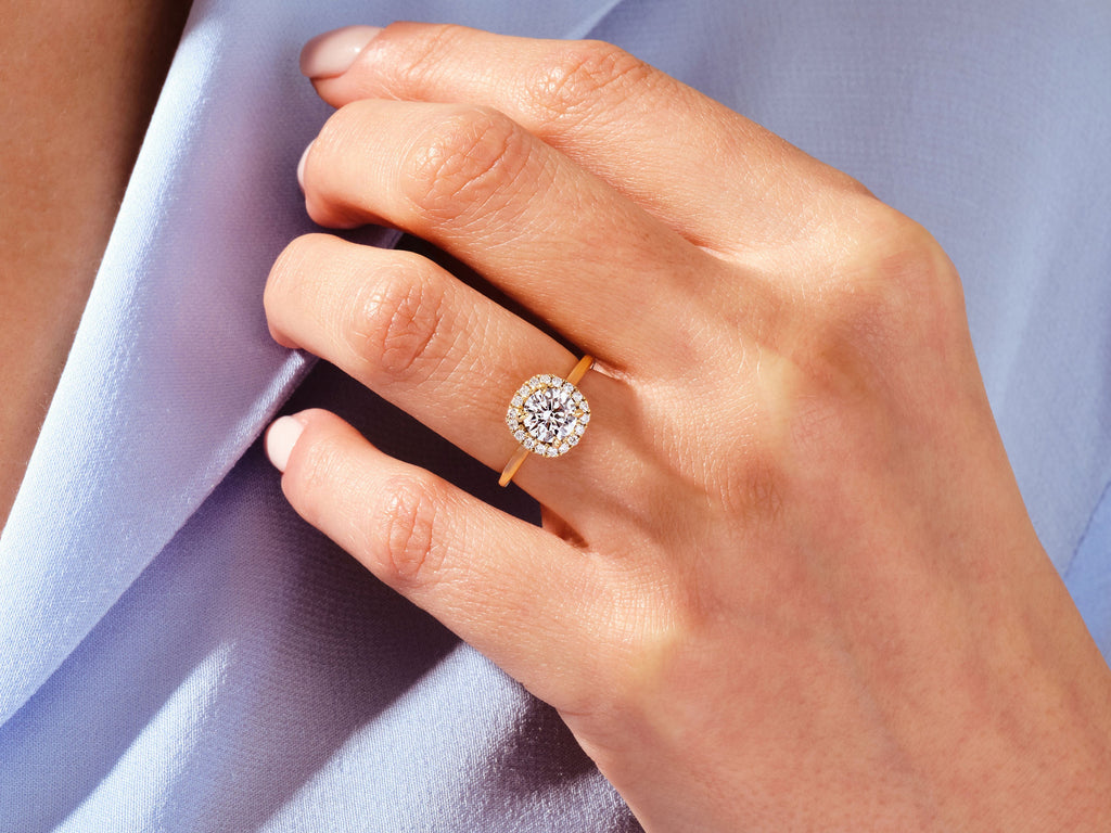 1.0CT Round Diamond Cushion Shaped Halo Lab Grown Diamond Engagement Ring For Her