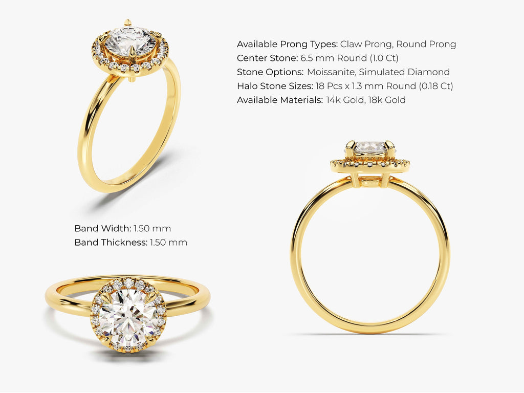 1.0CT Round Halo Lab Grown Diamond Engagement Ring For Her