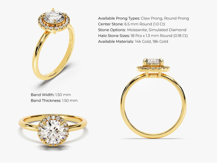 1.0CT Round Halo Lab Grown Diamond Engagement Ring For Her