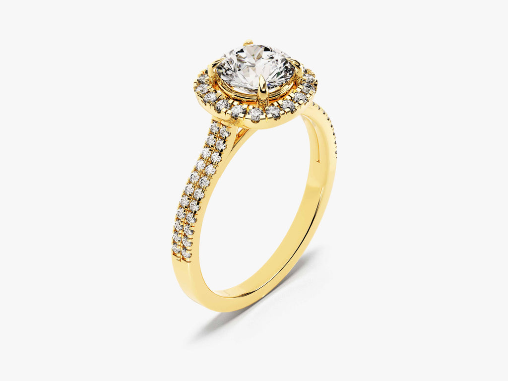 1.0CT Round Double Pave Shank Halo Lab Grown Diamond Engagement Ring For Women
