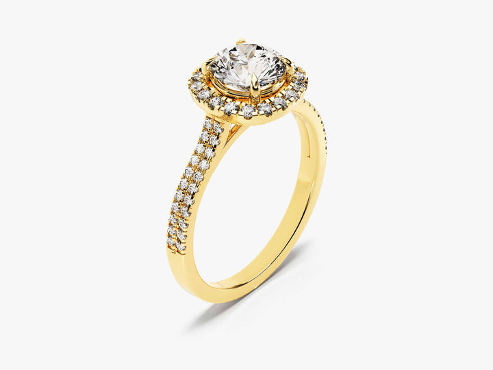 1.0CT Round Double Pave Shank Halo Lab Grown Diamond Engagement Ring For Women