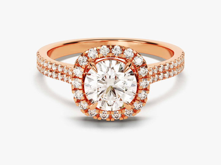 1.0CT Round Double Pave Shank Halo Lab Grown Diamond Engagement Ring For Women