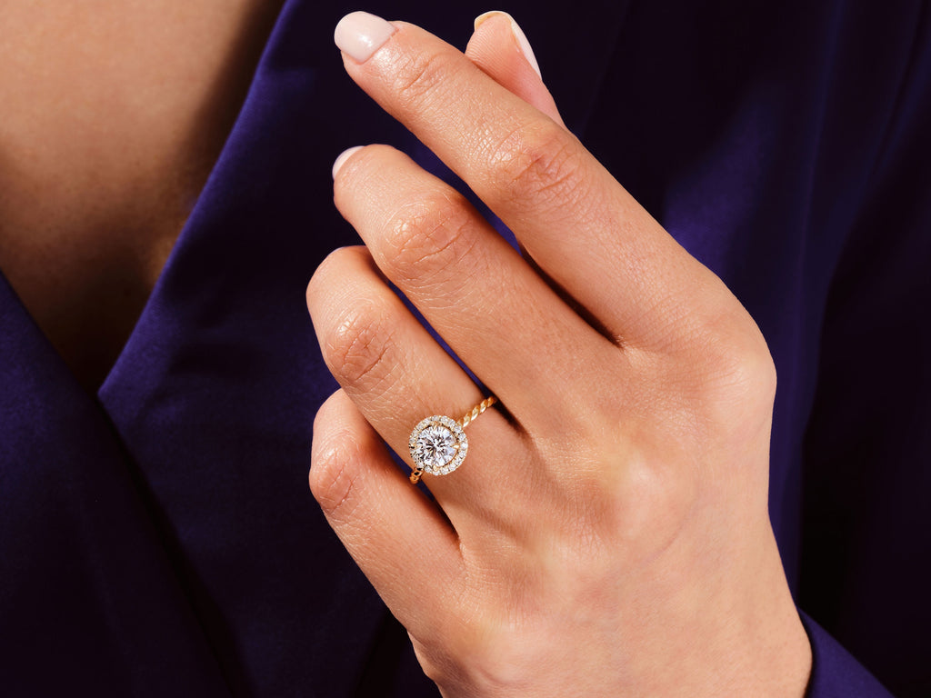 1.0CT Round Cut Halo Lab Grown Diamond Braided Engagement Ring For Her
