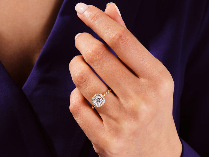 1.0CT Round Cut Halo Lab Grown Diamond Braided Engagement Ring For Her