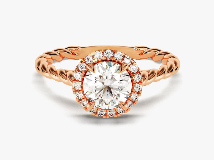 1.0CT Round Cut Halo Lab Grown Diamond Braided Engagement Ring For Her