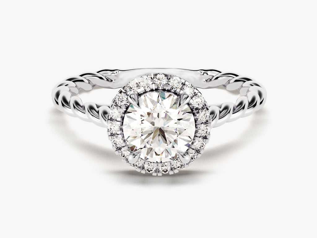1.0CT Round Cut Halo Lab Grown Diamond Braided Engagement Ring For Her