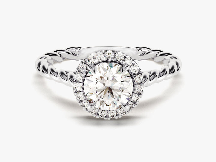 1.0CT Round Cut Halo Lab Grown Diamond Braided Engagement Ring For Her