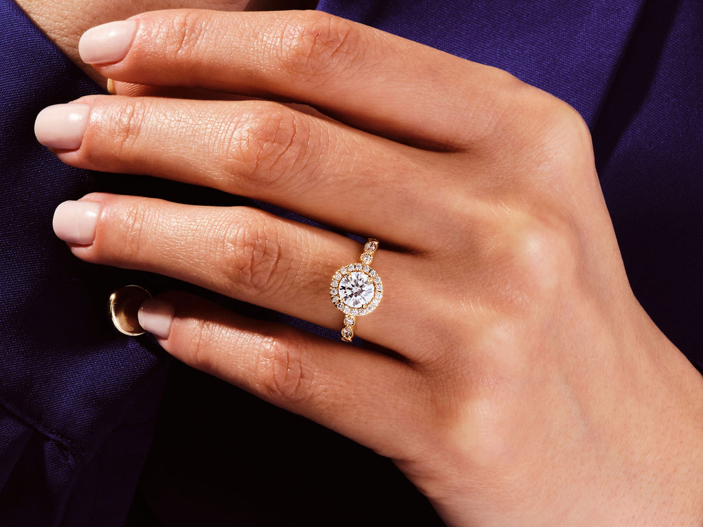 1.0CT Round Halo Lab Grown Diamond Vintage Engagement Ring For Her