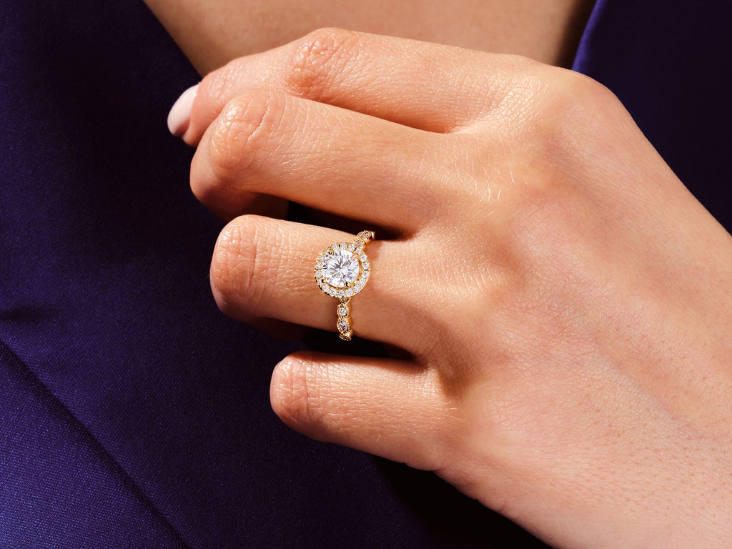 1.0CT Round Halo Lab Grown Diamond Vintage Engagement Ring For Her