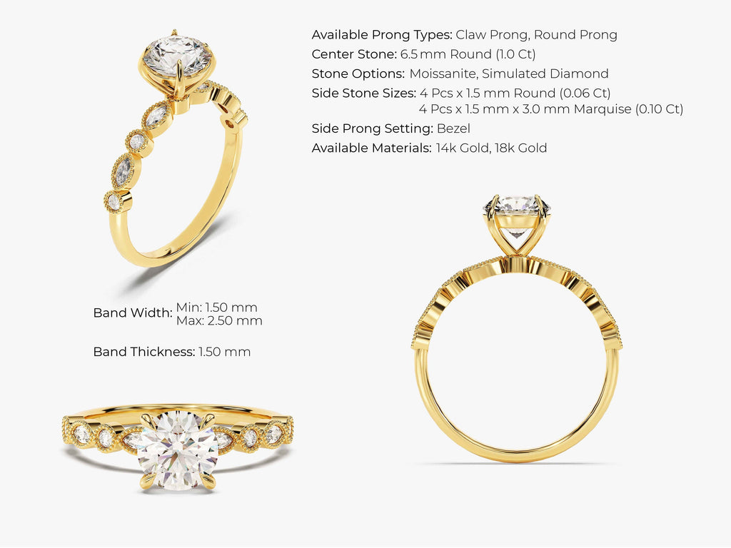 1.0CT Round Halo Lab Grown Diamond Vintage Engagement Ring For Her