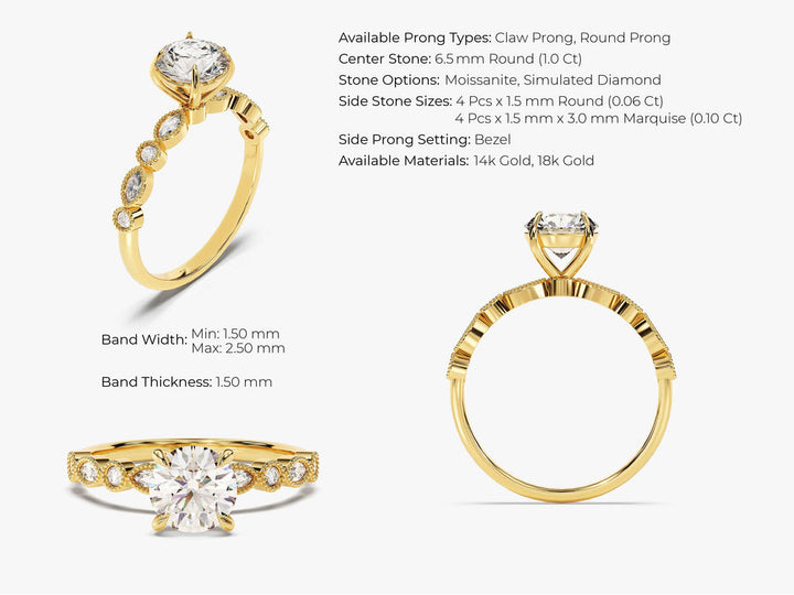 1.0CT Round Halo Lab Grown Diamond Vintage Engagement Ring For Her