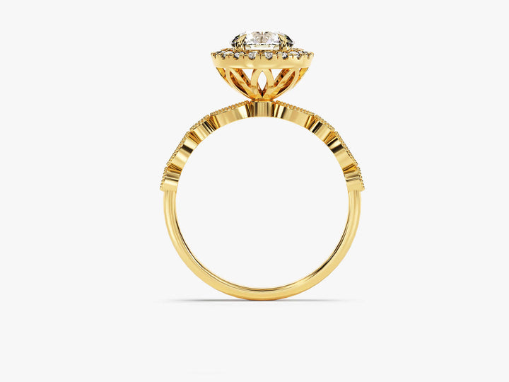 1.0CT Round Halo Lab Grown Diamond Vintage Engagement Ring For Her