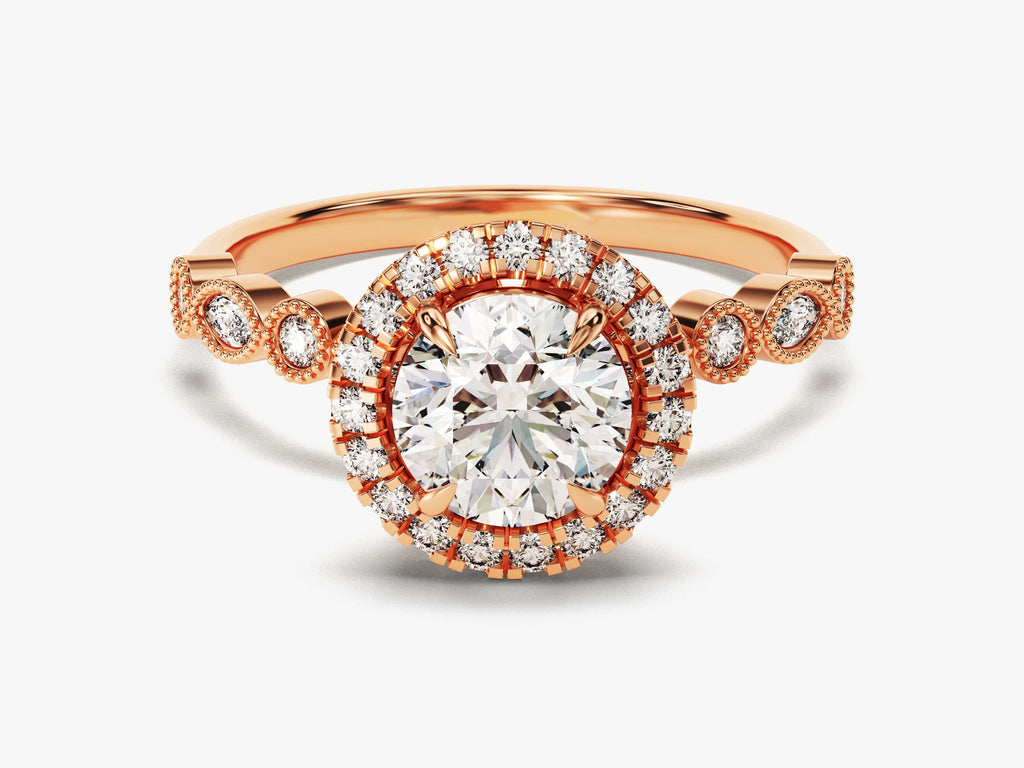 1.0CT Round Halo Lab Grown Diamond Vintage Engagement Ring For Her