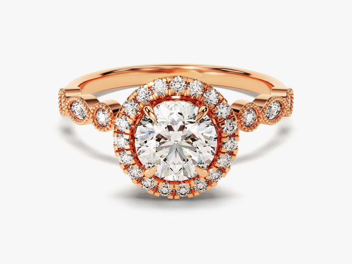 1.0CT Round Halo Lab Grown Diamond Vintage Engagement Ring For Her