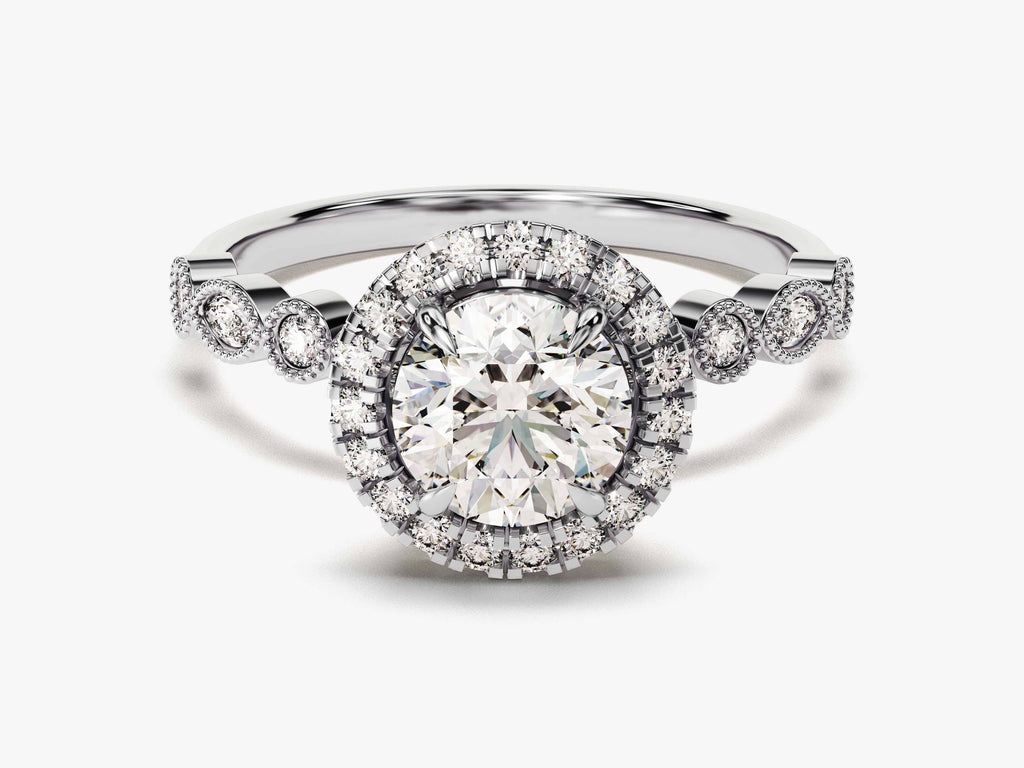 1.0CT Round Halo Lab Grown Diamond Vintage Engagement Ring For Her