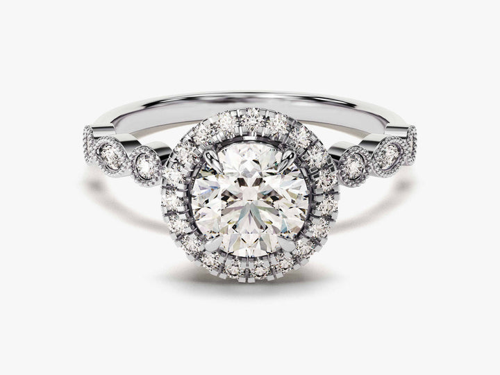 1.0CT Round Halo Lab Grown Diamond Vintage Engagement Ring For Her