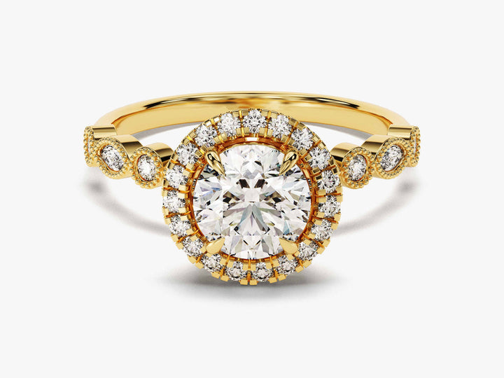 1.0CT Round Halo Lab Grown Diamond Vintage Engagement Ring For Her