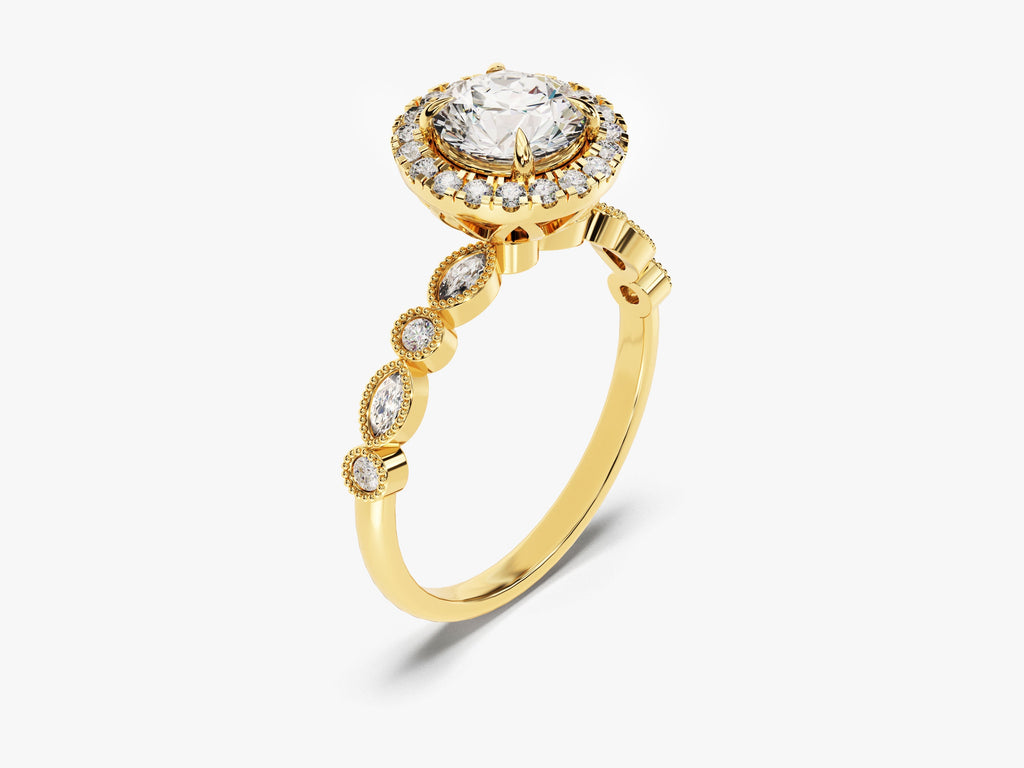 1.0CT Round Halo Lab Grown Diamond Vintage Engagement Ring For Her