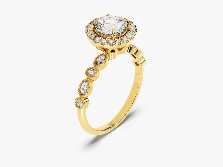1.0CT Round Halo Lab Grown Diamond Vintage Engagement Ring For Her