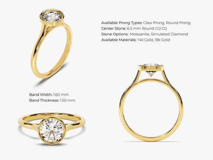 1.0CT Round Lab Grown Diamond Bezel Engagement Ring For Women